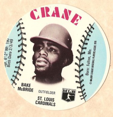 1976 Crane Potato Chips baseball disc card Bake McBride St. Louis Cardinals NM/M OC