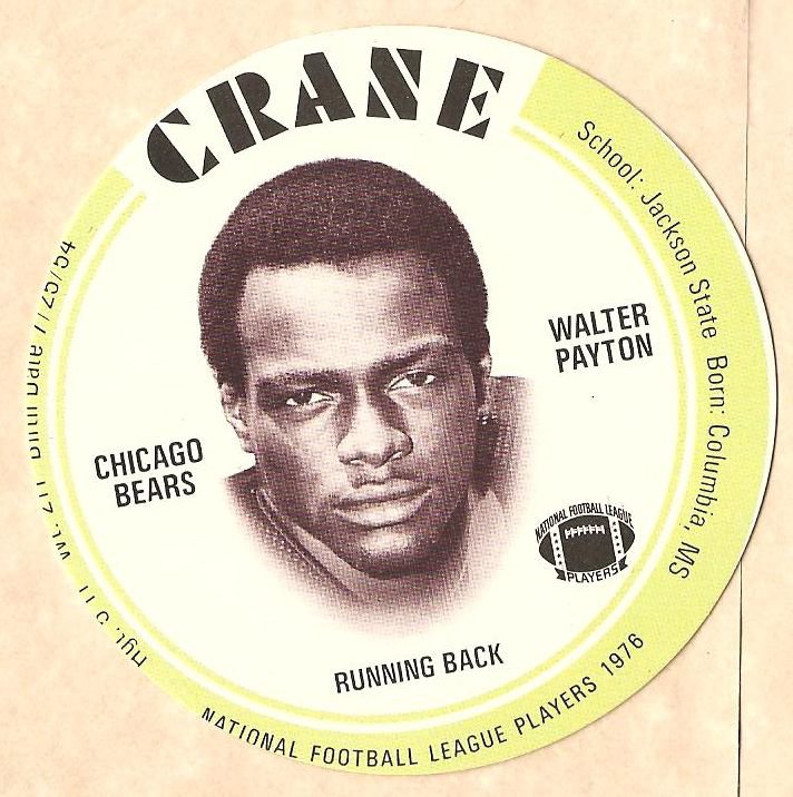 1976 Crane Potato Chips football disc card Walter Payton (C) Chicago ...