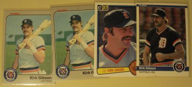 4 Kirk Gibson baseball cards, Fleer, Donruss, Detroit Tigers