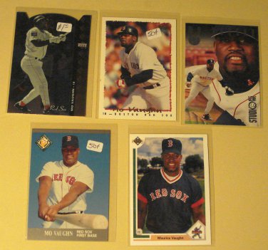 5 Mo Vaughn baseball cards, Upper Deck, Fleer, Topps, Leaf, NM/M