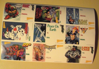 1997 Marvel Comics & Wizard magazine sheet of comic book gift tag stickers. 5.5" x 8.5"