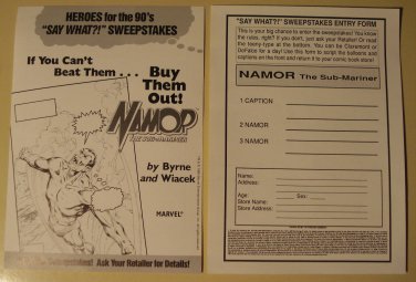 Marvel Comics Namor the Sub-Mariner sweepstakes entry form flyer. 1990