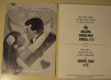 Marvel Comics Mary Jane Watson, Peter Parker, Spider-Man (spiderman) wedding invitation, 1996