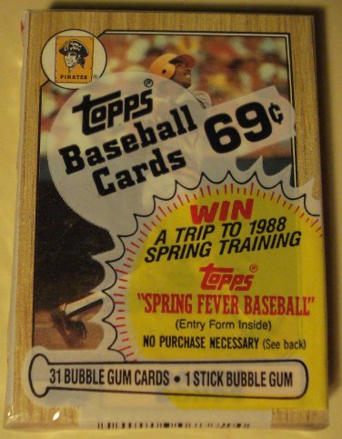 Unopened 1987 Topps Cello baseball card pack - Barry Bonds on top