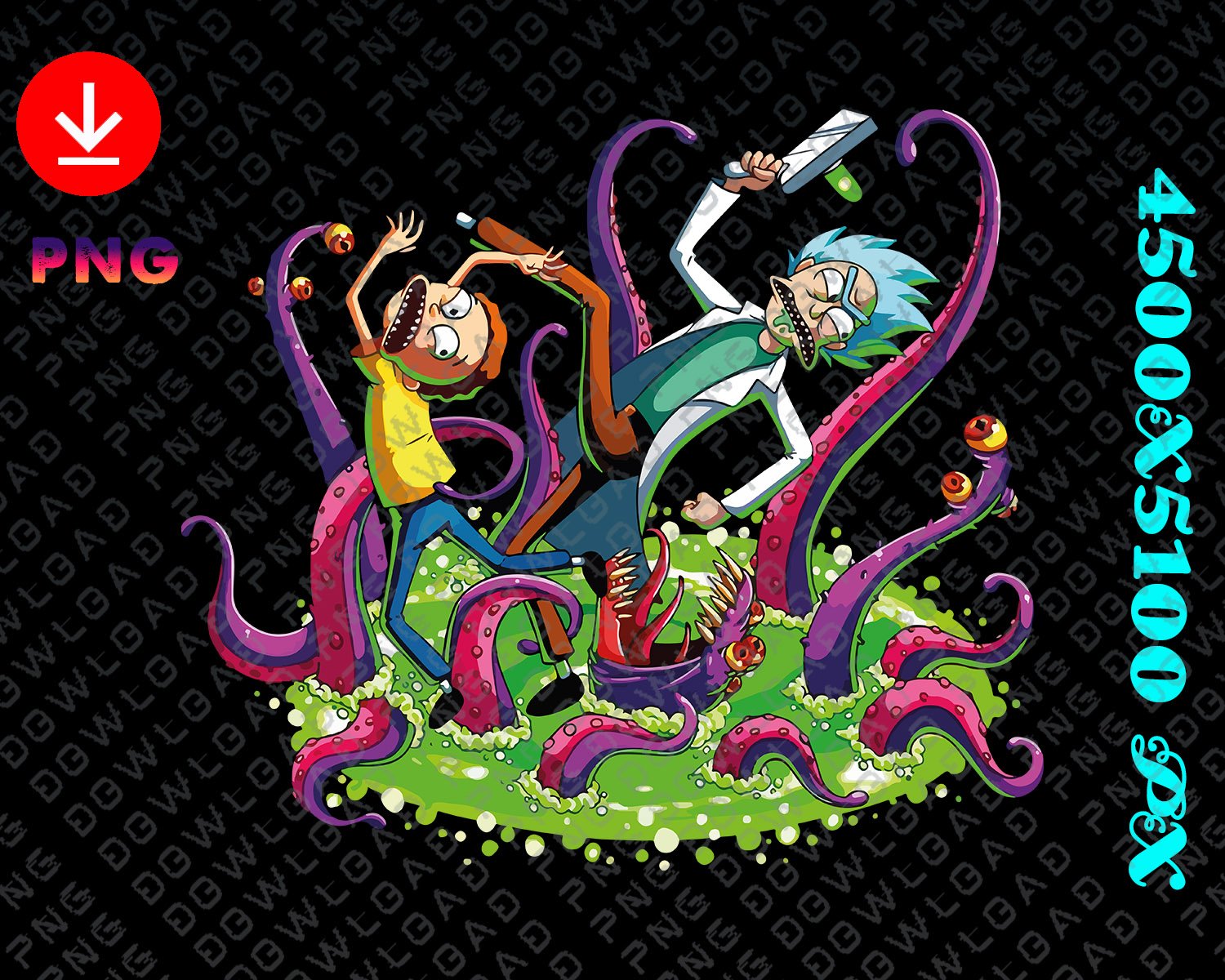 Rick and Morty and the Multi-Handed Monster  design file digital png