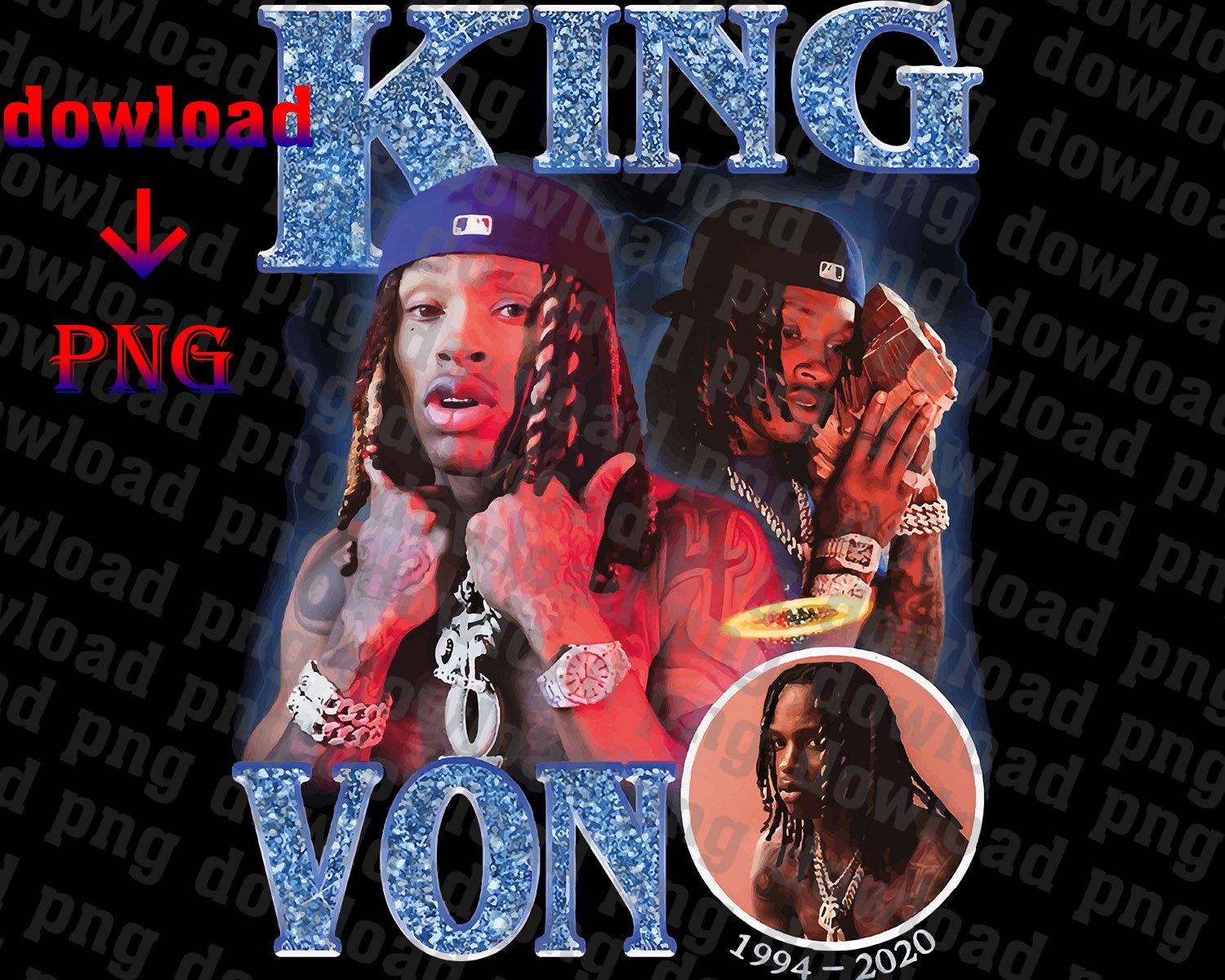 king von Oldschool Rap  prints dowload file png black background
