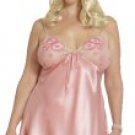 Plus Size Silk Open Back Chemise Set with Embroidered Flower Appliques
