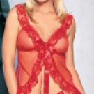 QUEEN SIZE Sheer Lace Trim Babydoll with Matching G-String