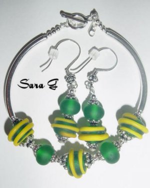 Green Spatial/Artisan Lampwork and Sterling Silver - Free Shipping