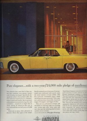 Vintage 1961 Yellow Lincoln continental Car Print AD