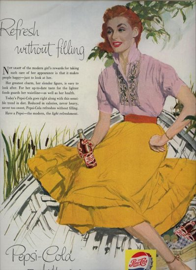 Vintage 1956 Red Hair Girl Pepsi Cola Bottle AD
