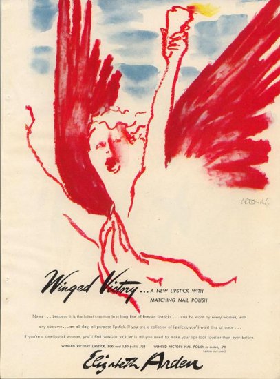 Vintage 1945 Elizabeth Arden Winged Victory Lipstick Art AD