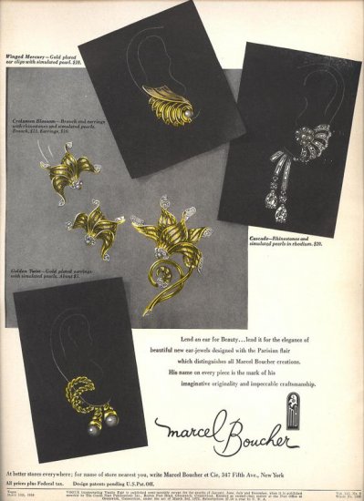 Vintage 1950 Marcel Boucher Jewelry Print AD