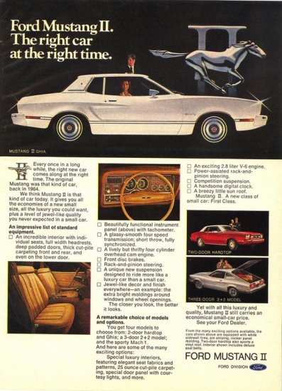 Vintage 1974 Ford Mustang II Sports Car AD