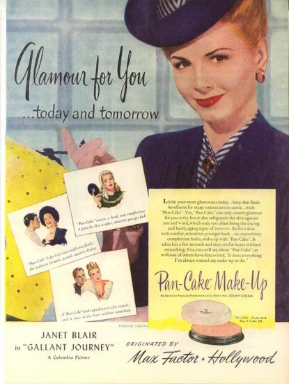 Vintage 1946 Janet Blair Max Factor hollywood Make up AD