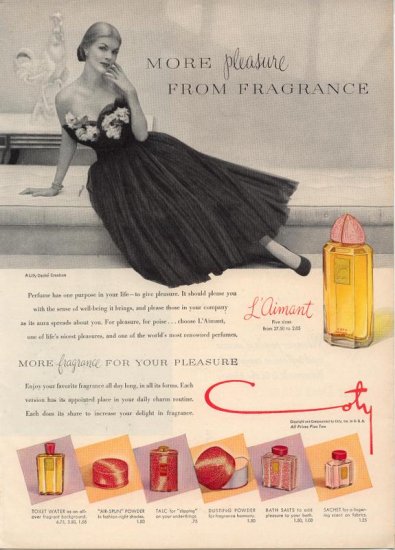 Vintage 1949 Lilly Dache Gown Coty L'Aimant Perfume AD