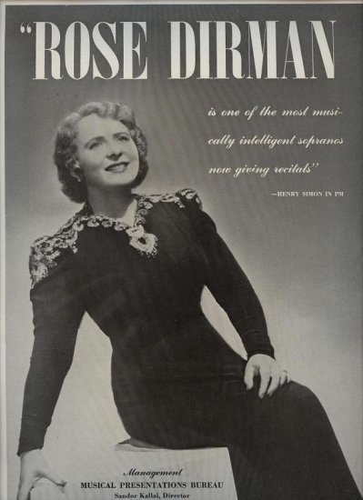 Vintage 1945 Rose Dirman Sophrano Opera Promo AD