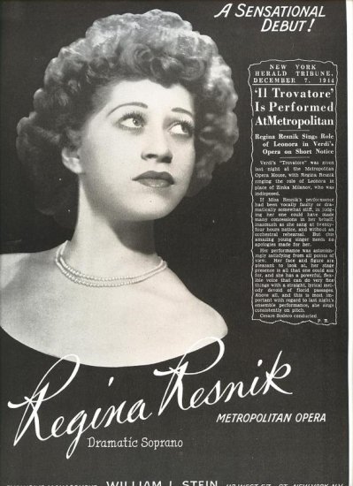 Vintage 1945 Regina Resnik Opera Music Promo AD