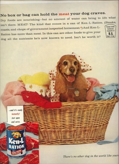 Vintage 1961 Cocker Spaniel Ken L Ration Dog Food AD