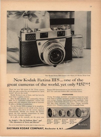 Vintage 1959 New Kodak Retina IIIS Camera Eastman Kodak AD