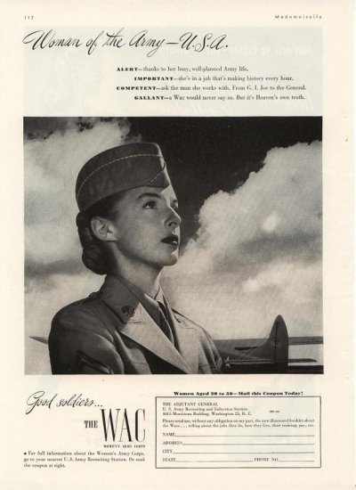 Vintage 1944 WAC The Women's Army Corp Recruitment Military Dress AD