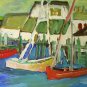 Monterey Wharf By Carmel Artist Jane Bradford Oil on Canvas Painting - Framed Artwork