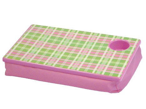 Free Ship Pink Green Plaid Lap Desk Tray Cup Holder By Roomitup