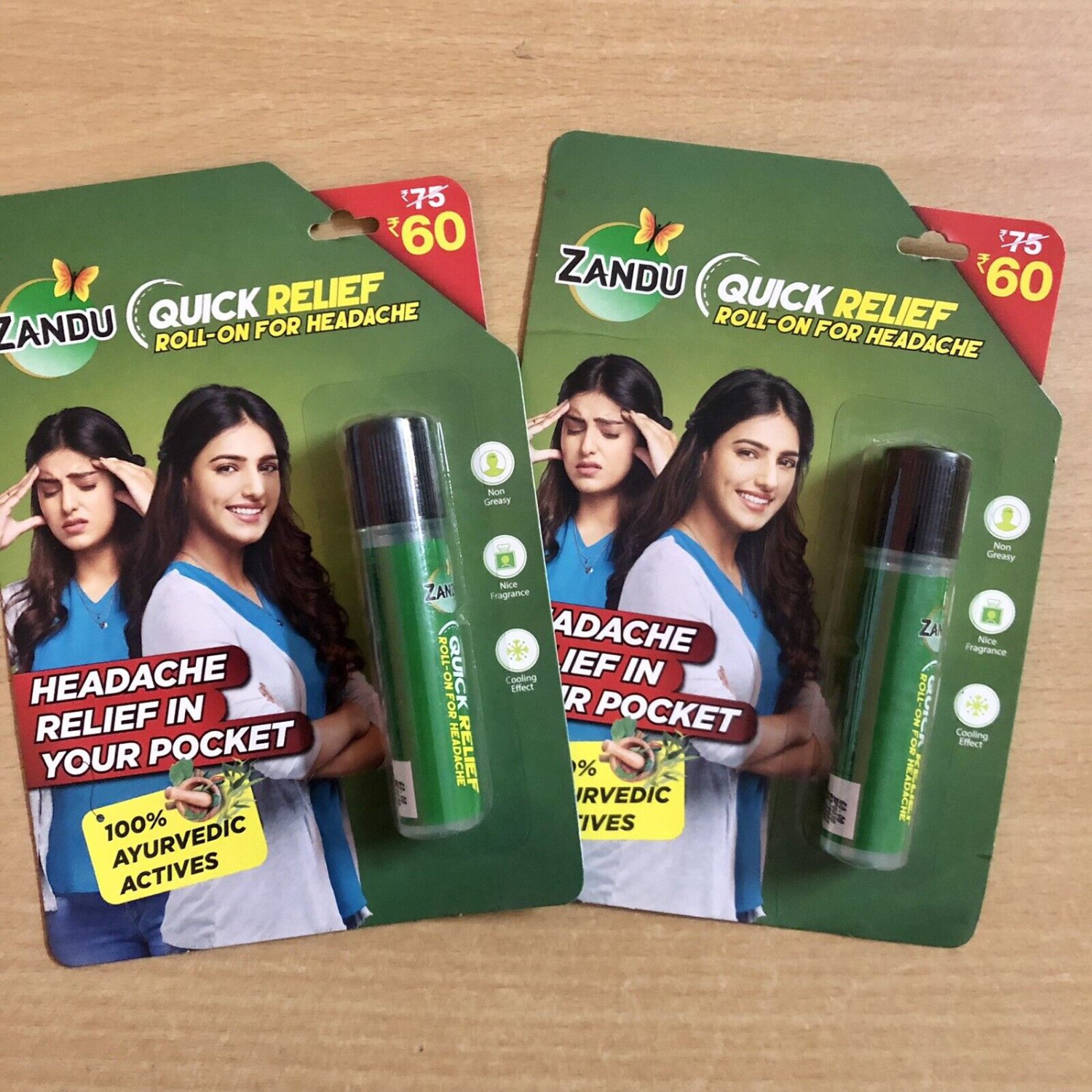 2 packs X ZANDU QUICK RELIEF Roll On 9ml For Headache FREE SHIP
