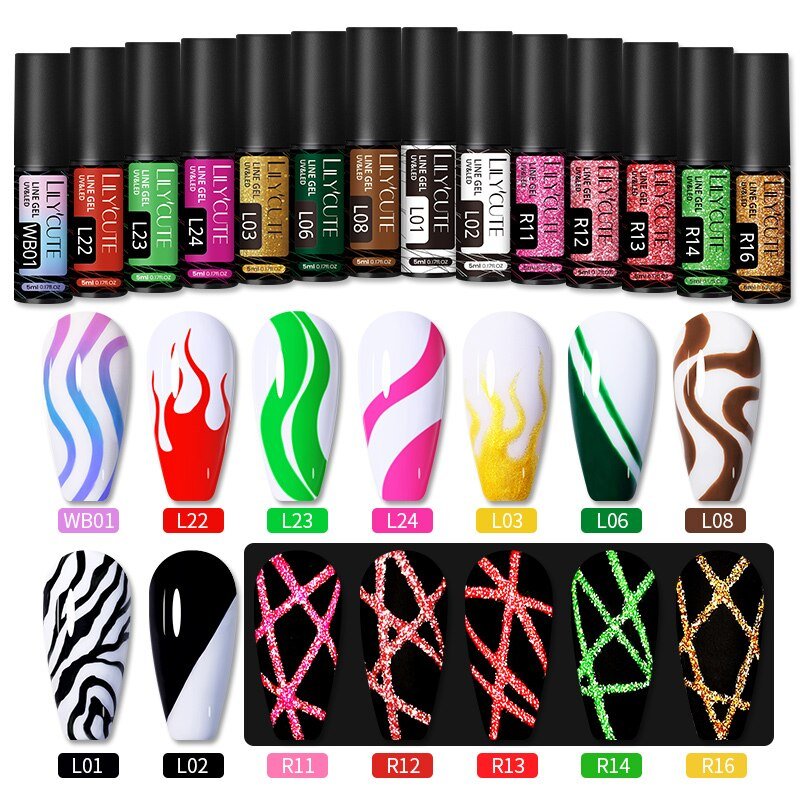 Line Polish Gel kit 14/10 Colors 5ml Nail Art 14pcs Sets 1