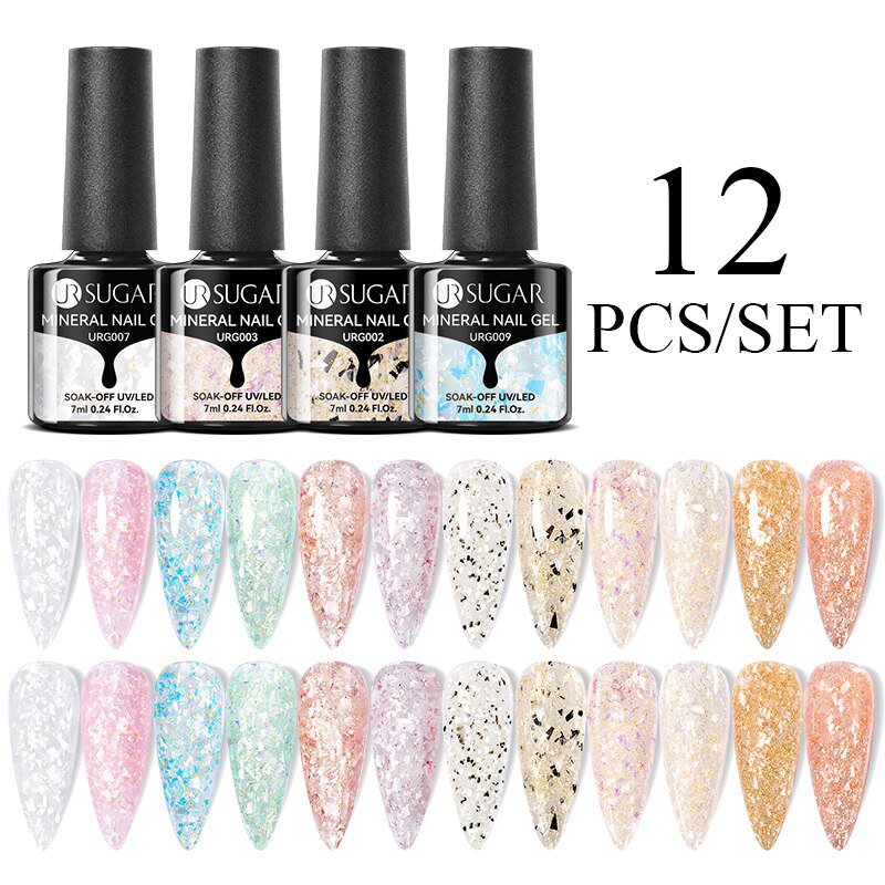12pcs Glitter Mineral Nail Gel Polish Set Shining Color Semi Permanent