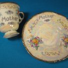 Mother tea coffee cup saucer iridescent pearly swirl Enesco china yellow rose flower bouquet for Mom