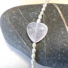 Rose Quartz Stone Heart Genuine White Freshwater Pearl Beaded Bracelet