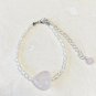 Rose Quartz Stone Heart Genuine White Freshwater Pearl Beaded Bracelet