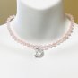Cute Silver Tone Cat on the Moon Pendant + Rose Quartz Beaded Necklace