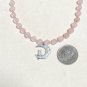 Cute Silver Tone Cat on the Moon Pendant + Rose Quartz Beaded Necklace
