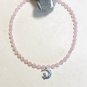Cute Silver Tone Cat on the Moon Pendant + Rose Quartz Beaded Necklace