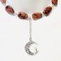 Natural Gemstone Pink Rhodonite Lariat Choker, Cat on the Moon Pendant