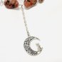 Natural Gemstone Pink Rhodonite Lariat Choker, Cat on the Moon Pendant