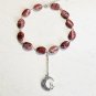 Natural Gemstone Pink Rhodonite Lariat Choker, Cat on the Moon Pendant