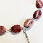 Natural Gemstone Pink Rhodonite Lariat Choker, Cat on the Moon Pendant