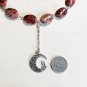 Natural Gemstone Pink Rhodonite Lariat Choker, Cat on the Moon Pendant