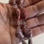 Natural Gemstone Pink Rhodonite Lariat Choker, Cat on the Moon Pendant