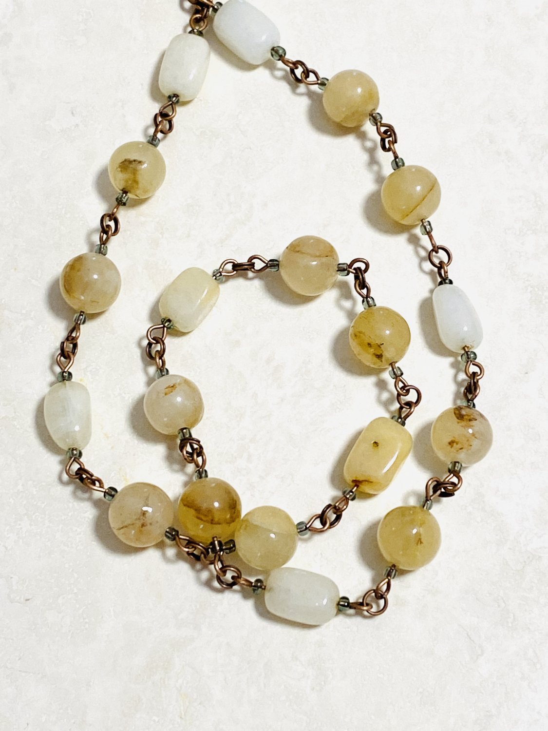 Genuine Yellow Agate Milky Quartz Chain Link Necklace