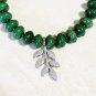 Hunter Green Beaded Aventurine Leaf Branch Pendant Necklace