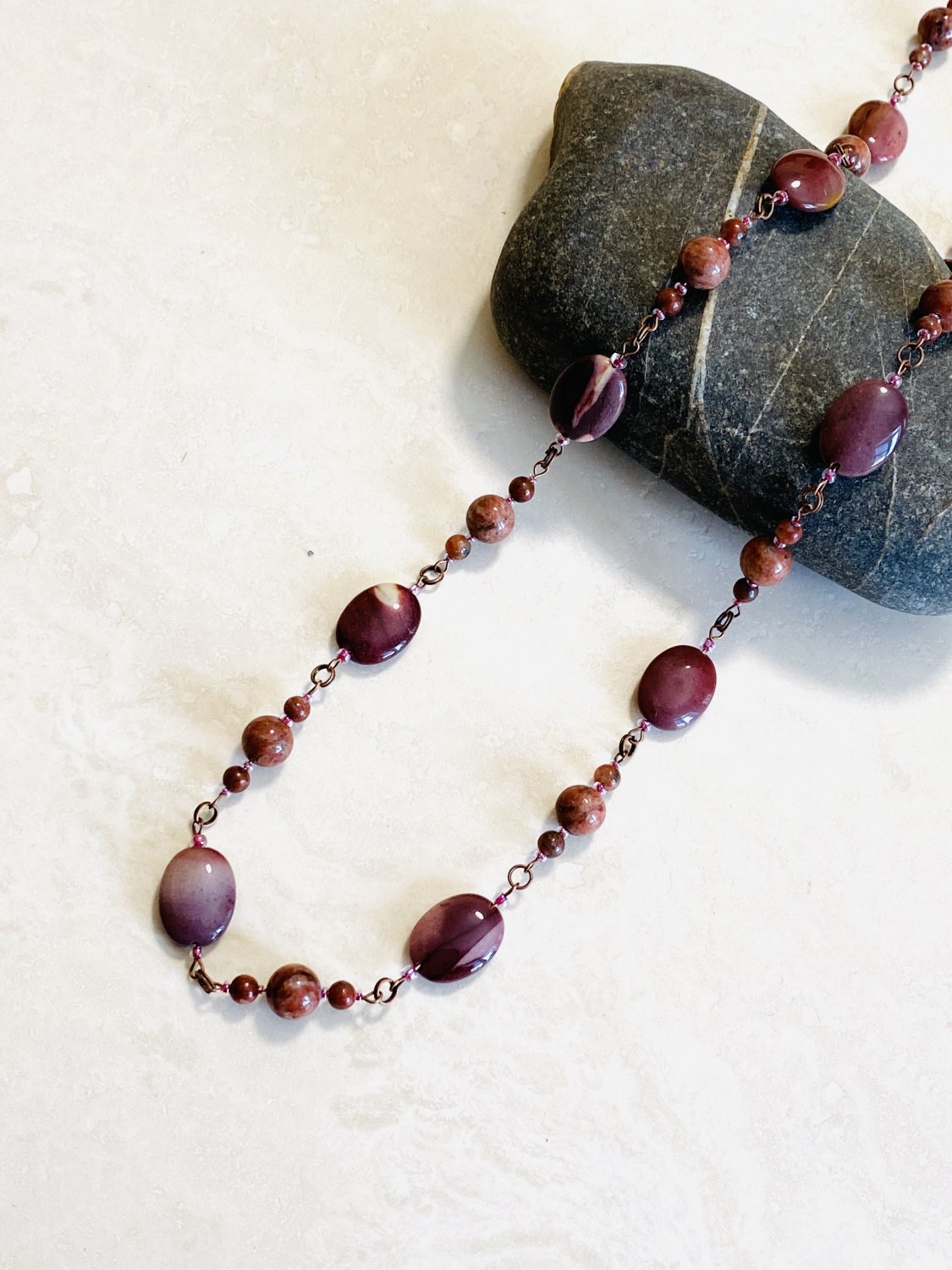 Natural Gemstone Red Jasper Mookaite Copper Chain Necklace