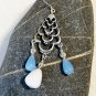 Natural Gemstone Chandelier Silver Earrings (Blue Agate Milky Quartz)