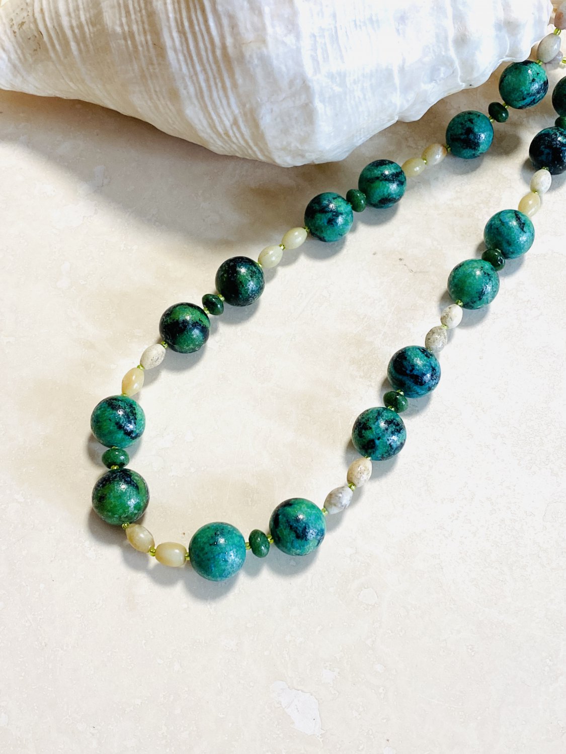 Teal Beaded Matte Zoisite Natural Large Stone Necklace