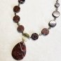Dark Red Jasper Boho Long Necklace, Natural Gemstone Pendant Bronze Chain