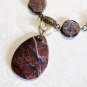 Dark Red Jasper Boho Long Necklace, Natural Gemstone Pendant Bronze Chain