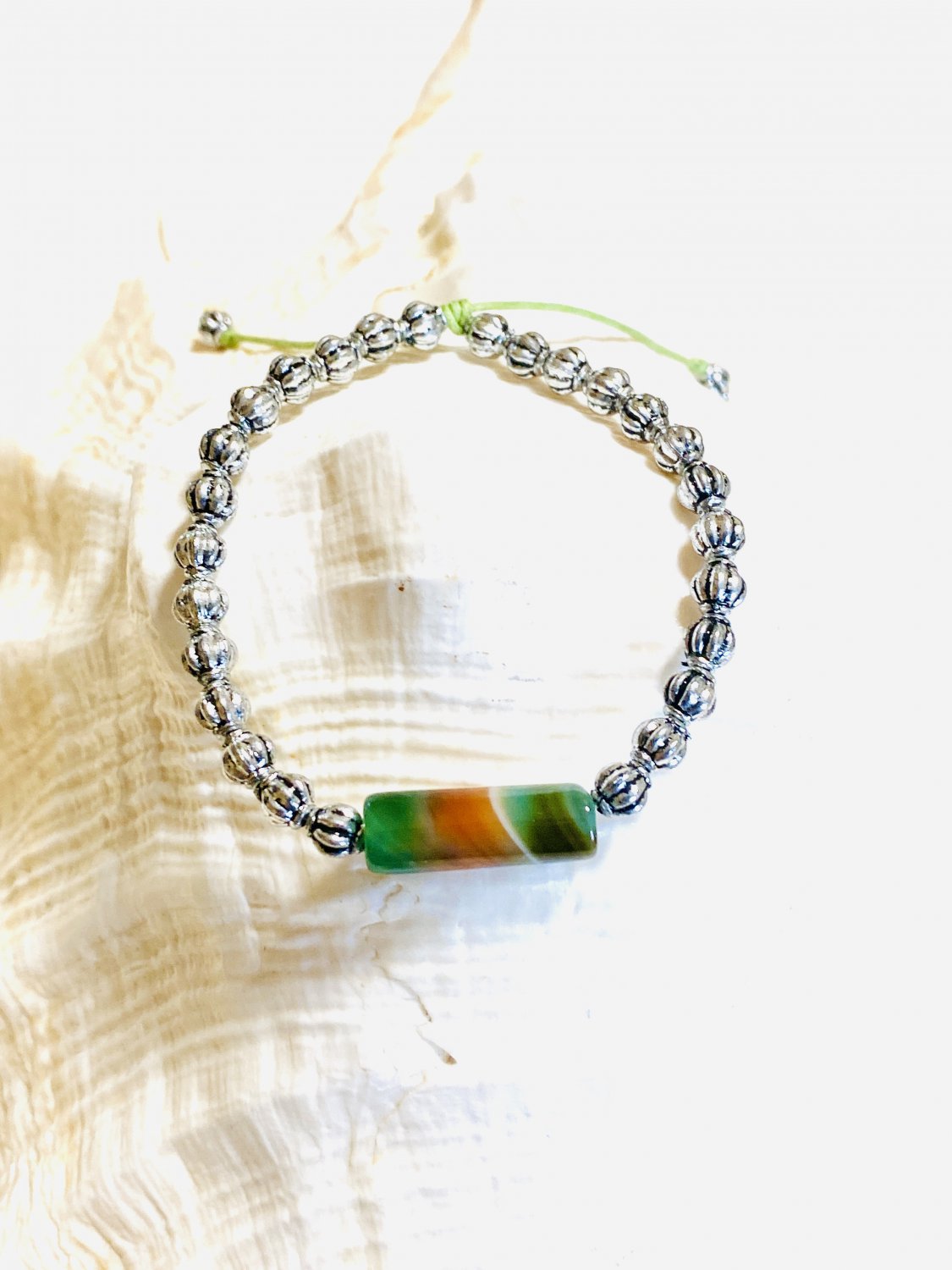 Multi Color Banded Agate Adjustable Beaded Bracelet
